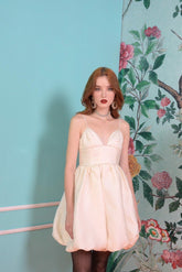 Silk bubble mini dress with fitted bodice and voluminous skirt for modern cocktail styling